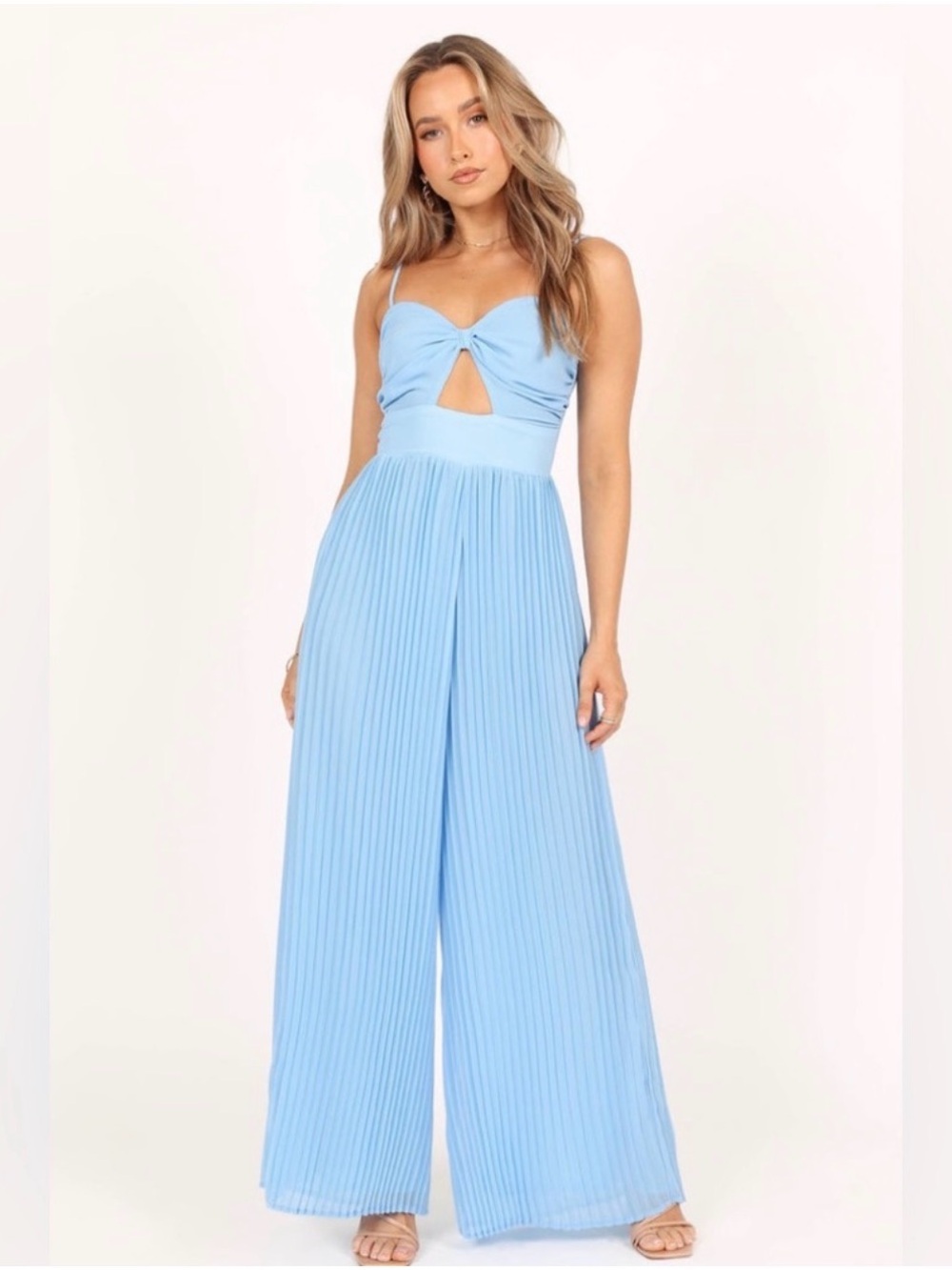 Petal and Pup Pleated Light Blue Wide-Leg Jumpsuit